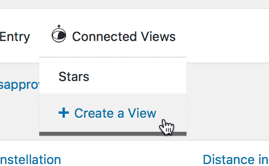 New link "Create a View" in the "Connected Views" menu item in Gravity Forms