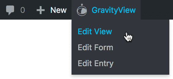 Mouse hovering over the GravityView toolbar menu