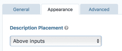 Description Placement under the Advanced tab