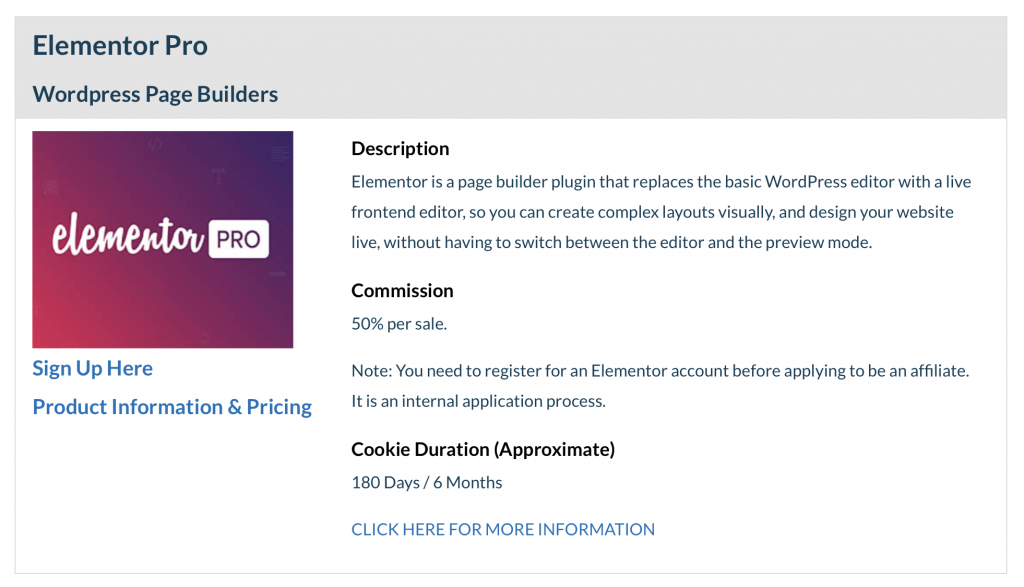 The GravityView list layout showing information about the Elementor page builder for WordPress