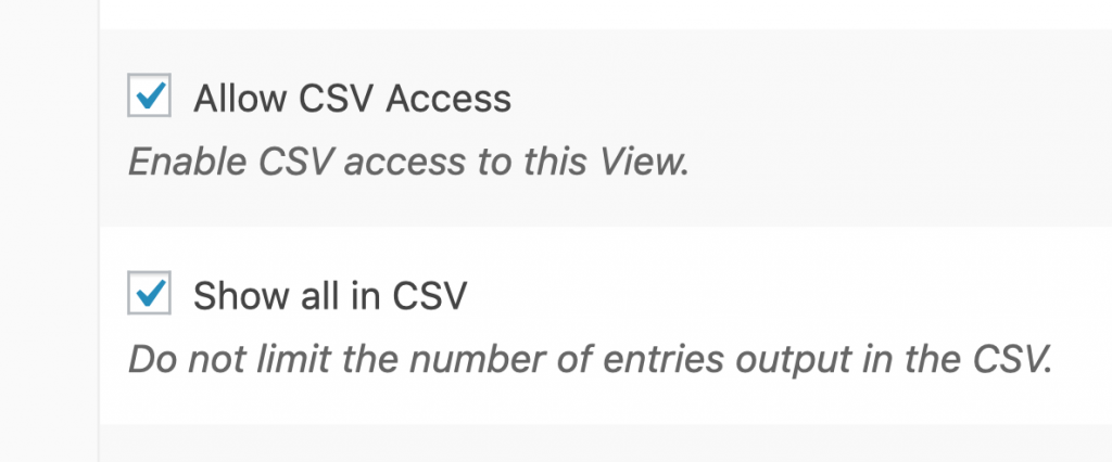 The new "Show all in CSV" setting in GravityView.