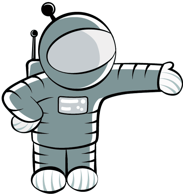 Floaty the Astronaut pointing to the right