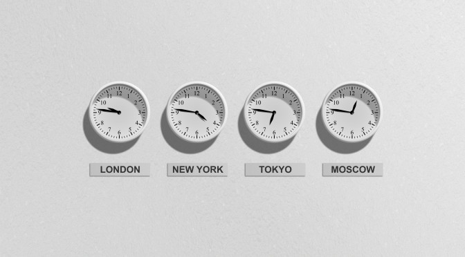 Clocks showing different timezones