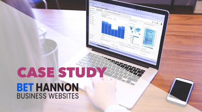 Person on a laptop with an overlay that says Case Study - Bet Hannon Business Websites