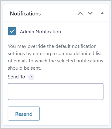 The Admin Notifications meta box on the edit entry page in Gravity Forms