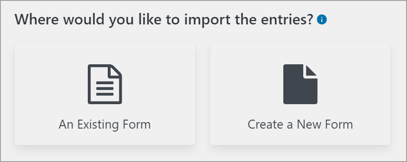 The Gravity Forms Import Entries plugin displaying the option to import entries to an existing form or create a new form 