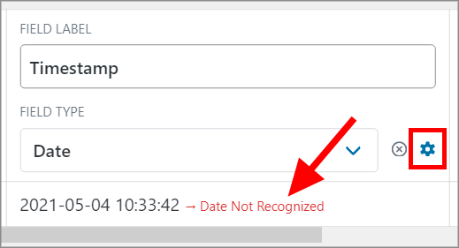 An arrow pointing to a warning message that says "Date Not Recognized"