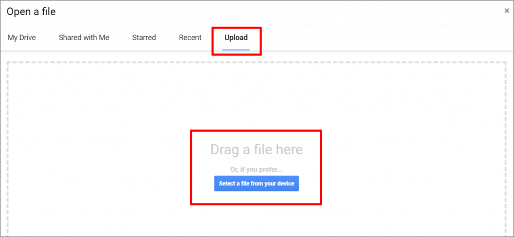 The "Open a File" box in Google Sheets 