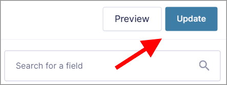 An arrow pointing to the "Update" button on the Gravity Forms form edit screen