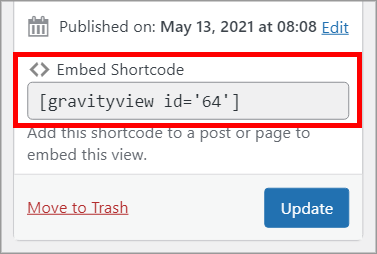 The GravityView embed shortcode 