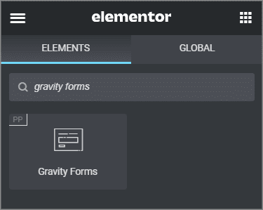 The "Gravity Forms" Elementor widget