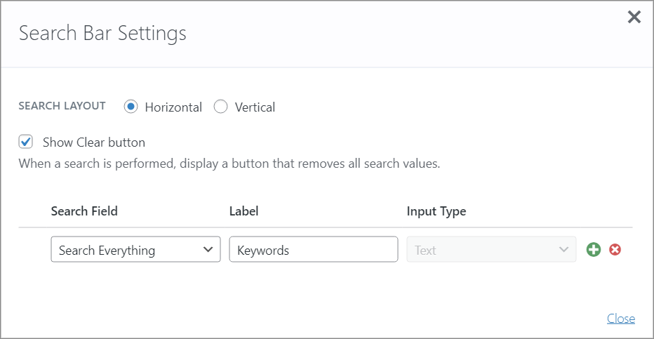 The GravityView Search Bar settings