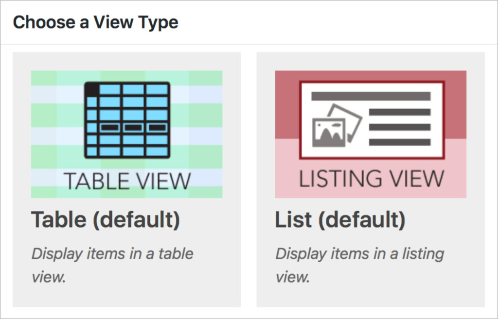 Choosing a View type in GravityView