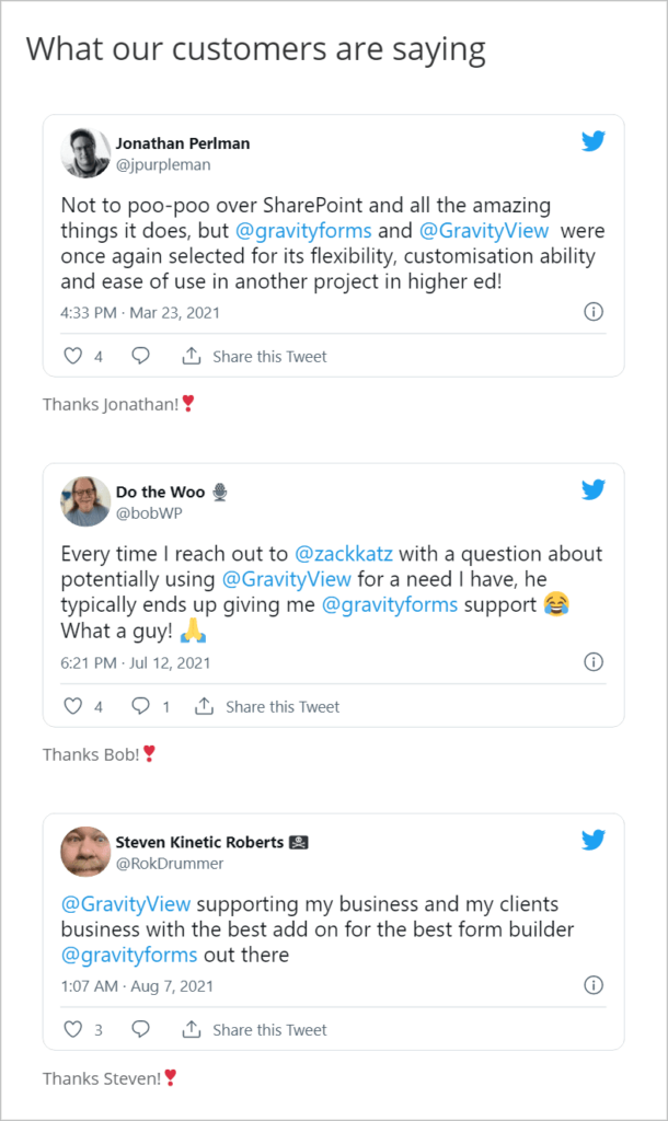 A WordPress page with Tweets showing one after the other