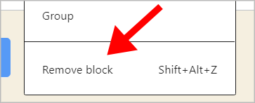 The 'Remove block' option in the WordPress block settings