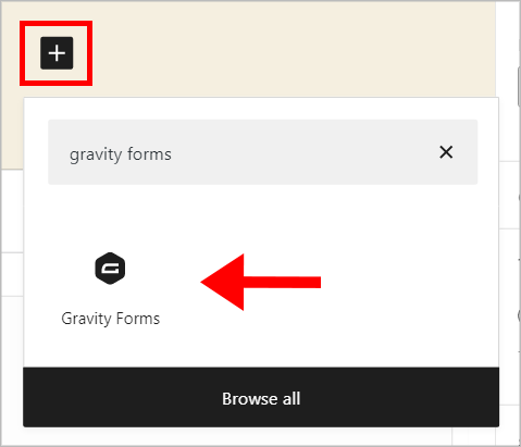 The Gravity Forms block in the WordPress Gutenberg editor