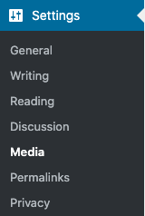 The 'Media' link underneath 'Settings' in the WordPress menu