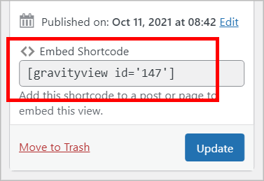 The GravityView embed shortcode