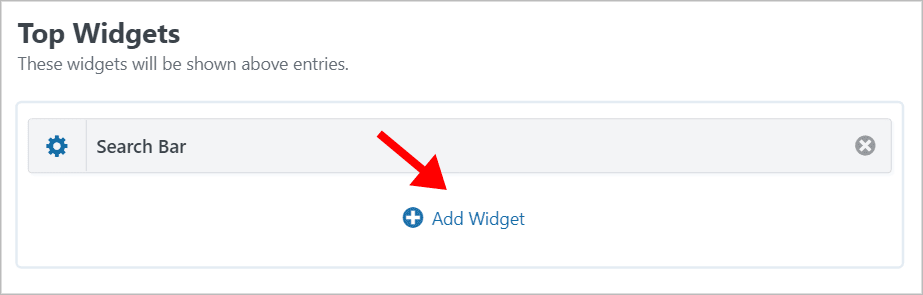An arrow pointing to the '+ Add Widget' button in the GracvityView View editor