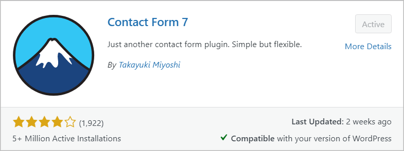 The Contact Form 7 plugin preview showing 5+ million active installations.