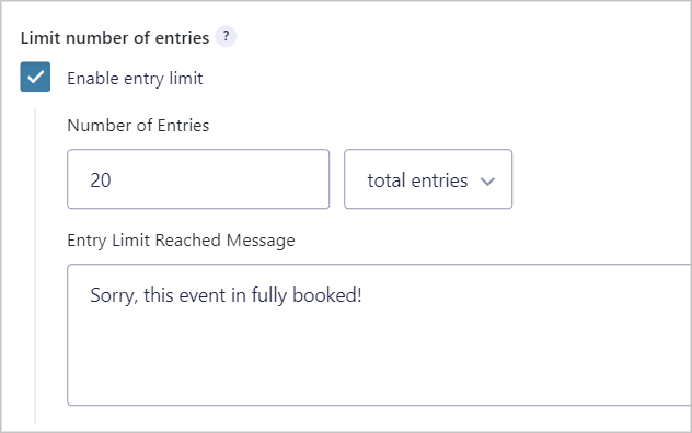Gravity Forms 'Enable entry limit' settings