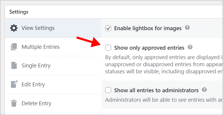 A checkbox labeled 'Show only approved entries'