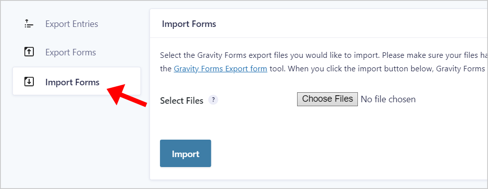 The 'Import Forms' page in Gravity Forms