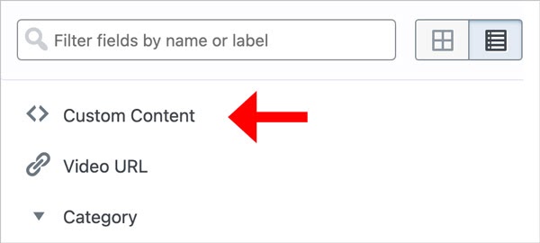 An arrow pointing to the Custom Content field