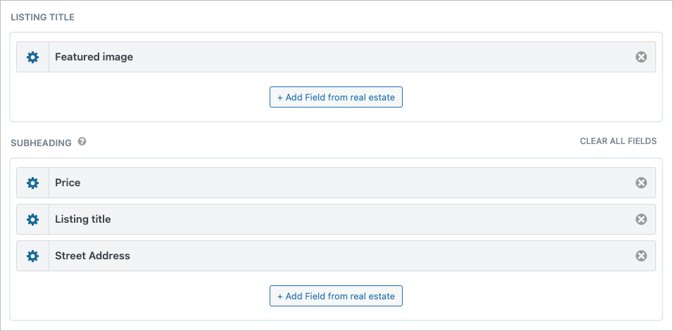 The Single Entry layout with fields added to the Listing title and Subheading sections