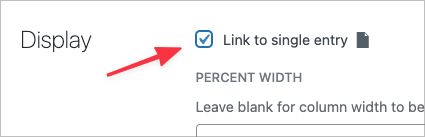 An arrow pointing to the checkbox that says 'Link to single entry'