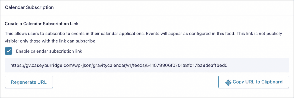 GravityView Calendar Calendar subscription settings