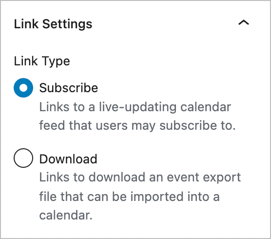 The Link settings 