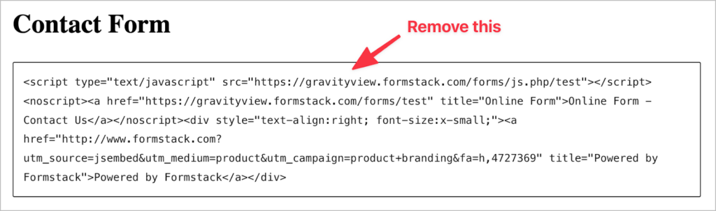 Formstack form embed code