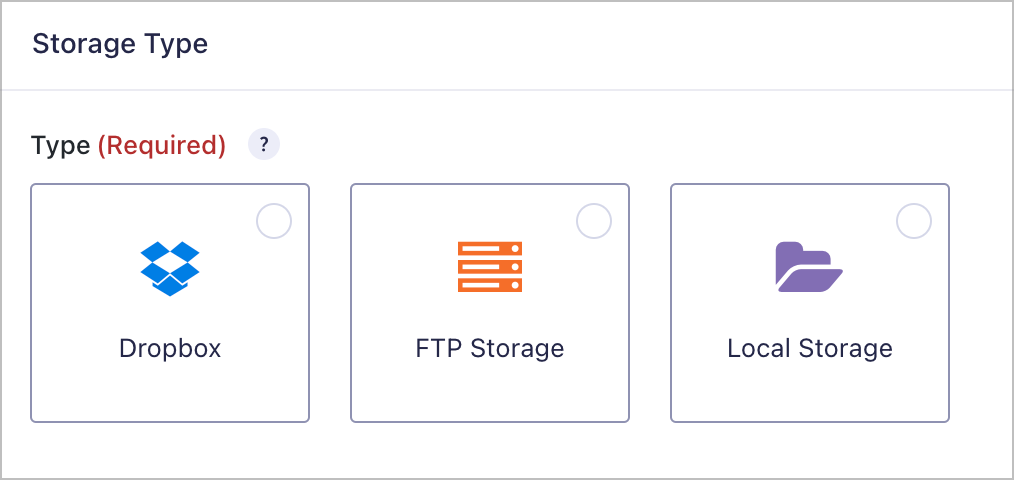Selecting between Dropbox, FTP storage and local storage for exporting Gravity Forms reports
