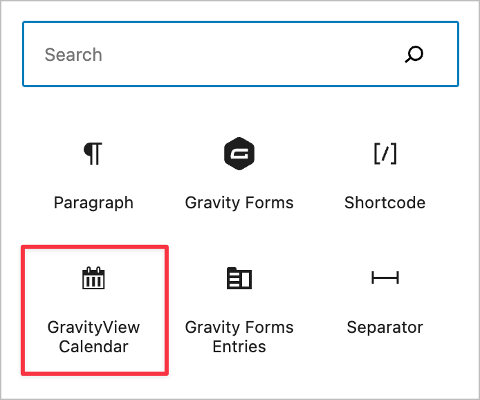 The GravityView Calendar block in Gutenberg
