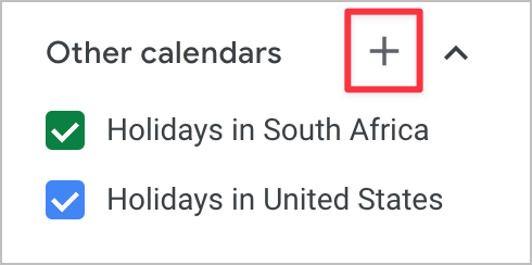 The plus icon allowing you to add a new calendar to your Google Calendar