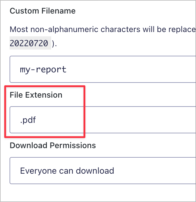 A report in GravityExport with the file extension set to '.pdf'