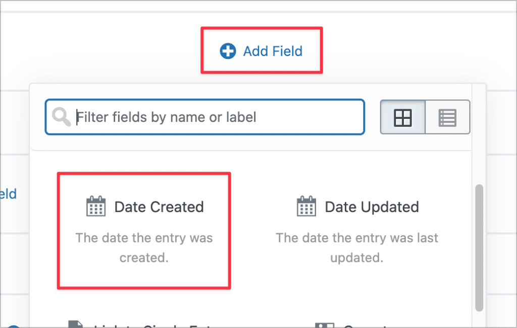 The 'Date Created' field in the GravityView View editor