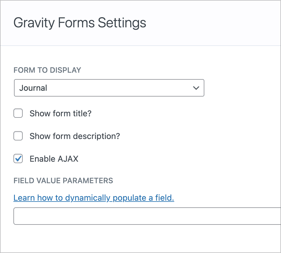 The Gravity Forms widget settings