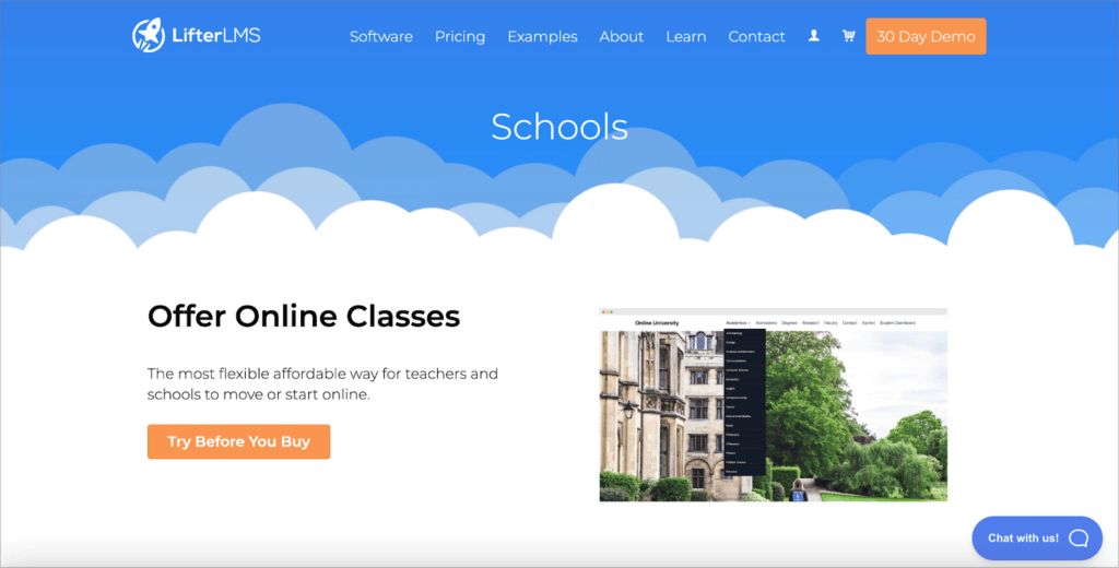 The LifterLMS homepage, the best WordPress LMS plugin for schools