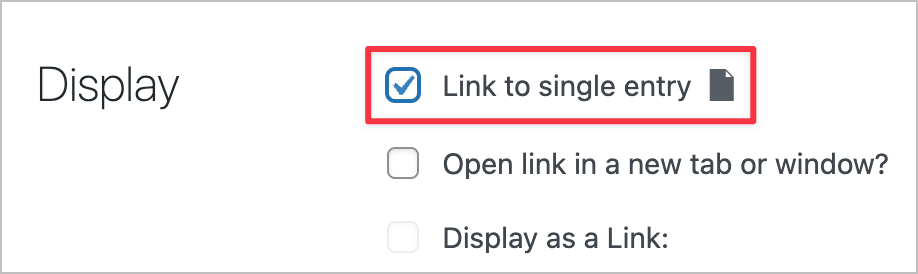 A checkbox labeled 'link to single entry'