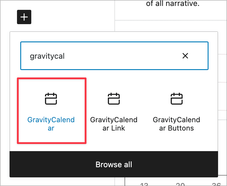The GravityCalendar block