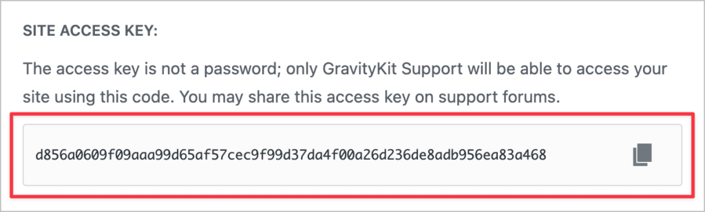 The site access key generated by TrustedLogin