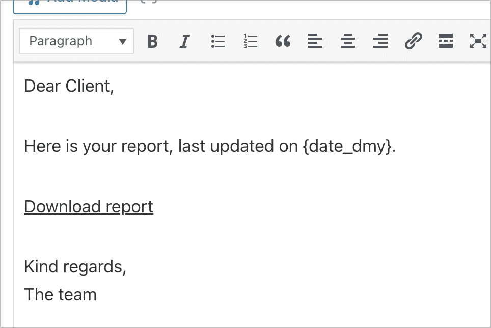 A notification email with a link to automatically download a Gravity Forms entries report