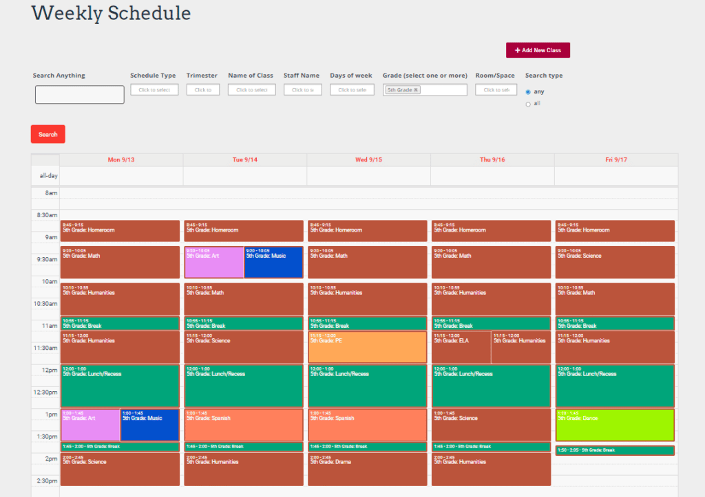 A school events calendar built using GravityCalendar