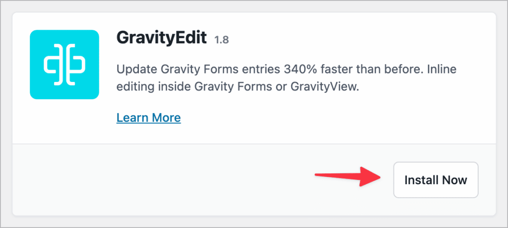 The 'Install Now' button for GravityEdit 
