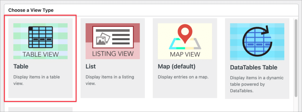 Different View Types available in GravityView
