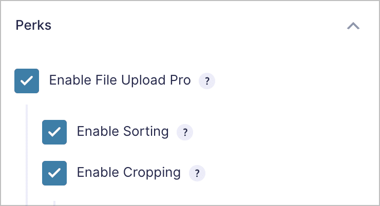Checkboxes on the Gravity Forms File Upload field allowing you to enable File Upload Pro