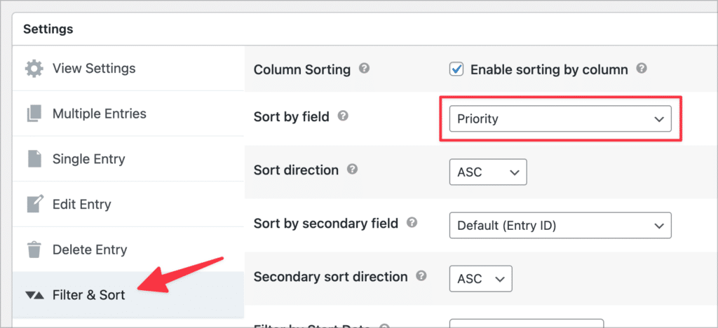 The 'Filter & Sort' settings in GravityView