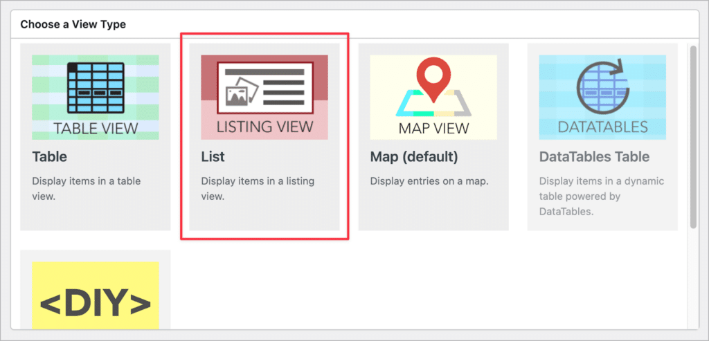 The different View Types in GravityView, with special emphasis on the "List" View type.
